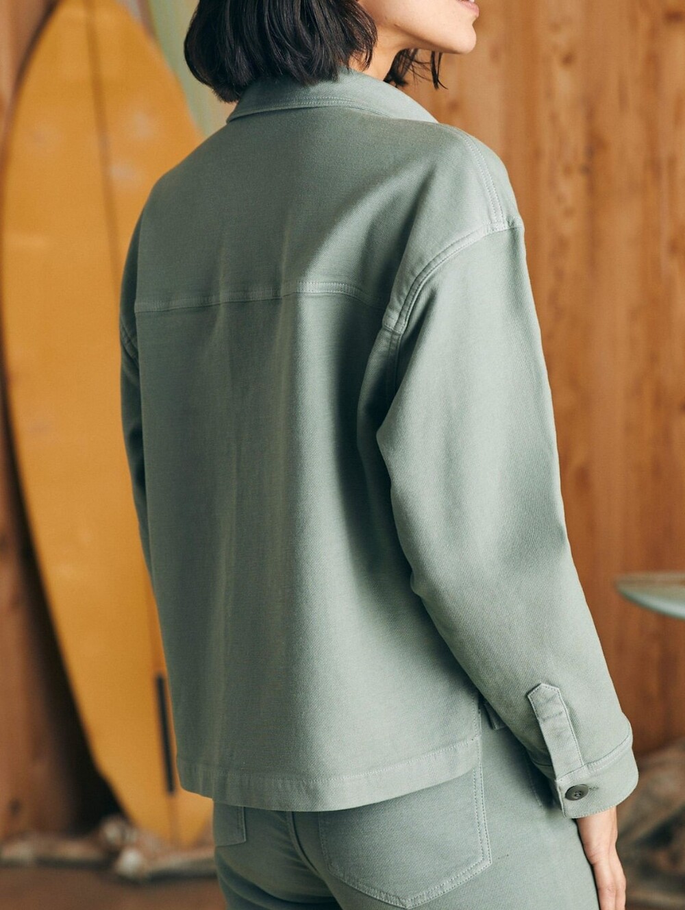 Faherty Stretch Terry Barn Overshirt Coastal Sage Large - Picture 11 of 13